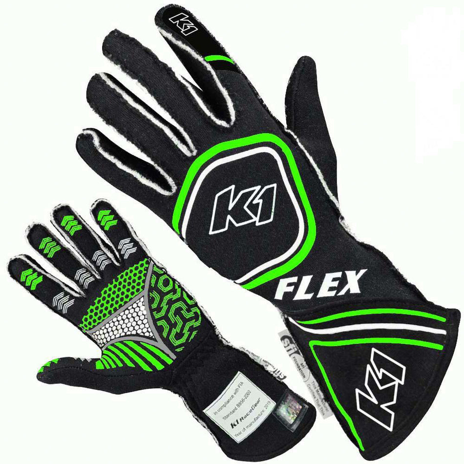 Glove Flex Black / Flo Green SFI / FIA